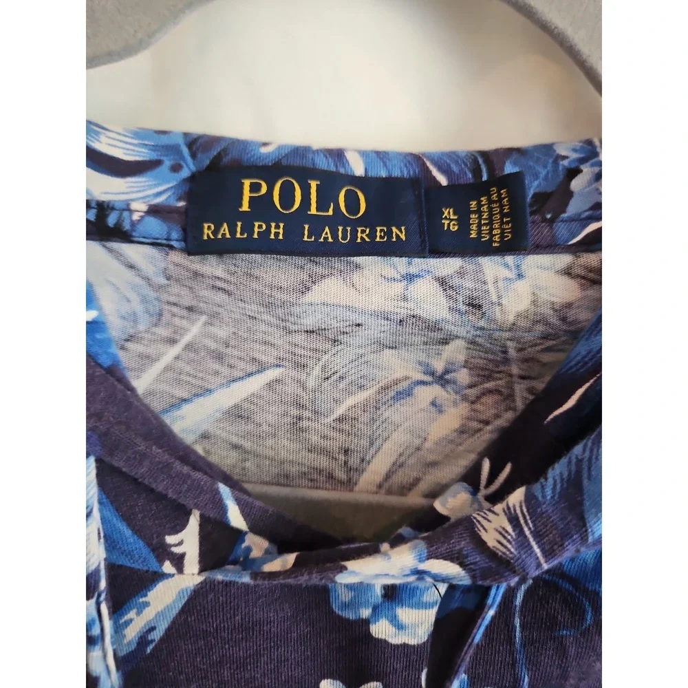 Polo Ralph Lauren XL Hooded Long Sleeve T-shirt Blue With Floral Design